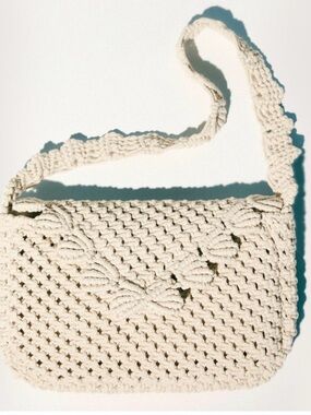 Zara Macrame Knit Shell Cotton Shoulder Bag Handbag Purse Cream